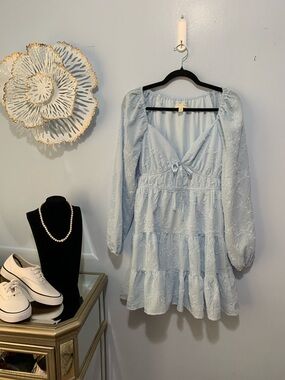 Thirty / Thirty Light Blue Embroidered Tiered Mini Dress size large